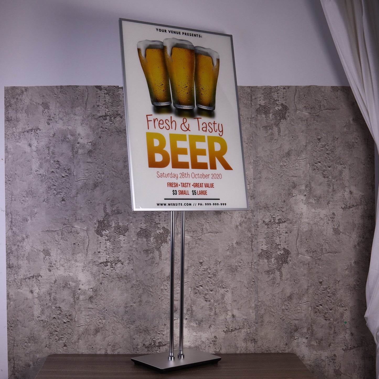 Indoor Use Only - Floor-standing Display Vertical Poster Advertising Light Box Sign with Double Poles for Shops