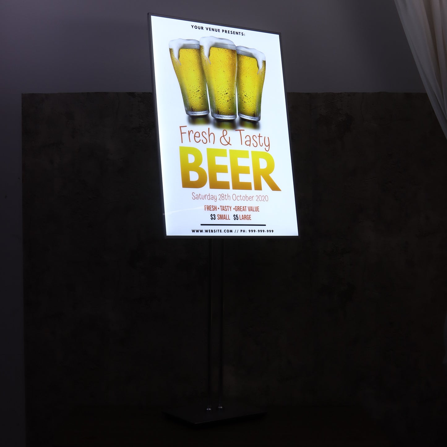Indoor Use Only - Floor-standing Display Vertical Poster Advertising Light Box Sign with Double Poles for Shops
