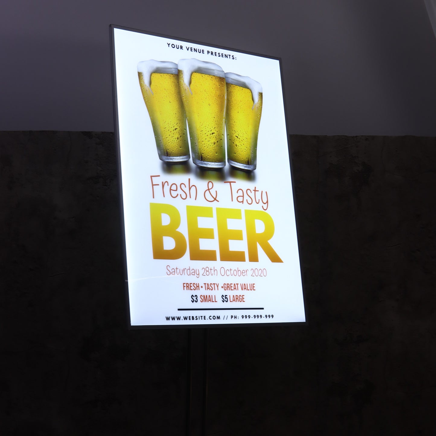 Indoor Use Only - Floor-standing Display Vertical Poster Advertising Light Box Sign with Double Poles for Shops