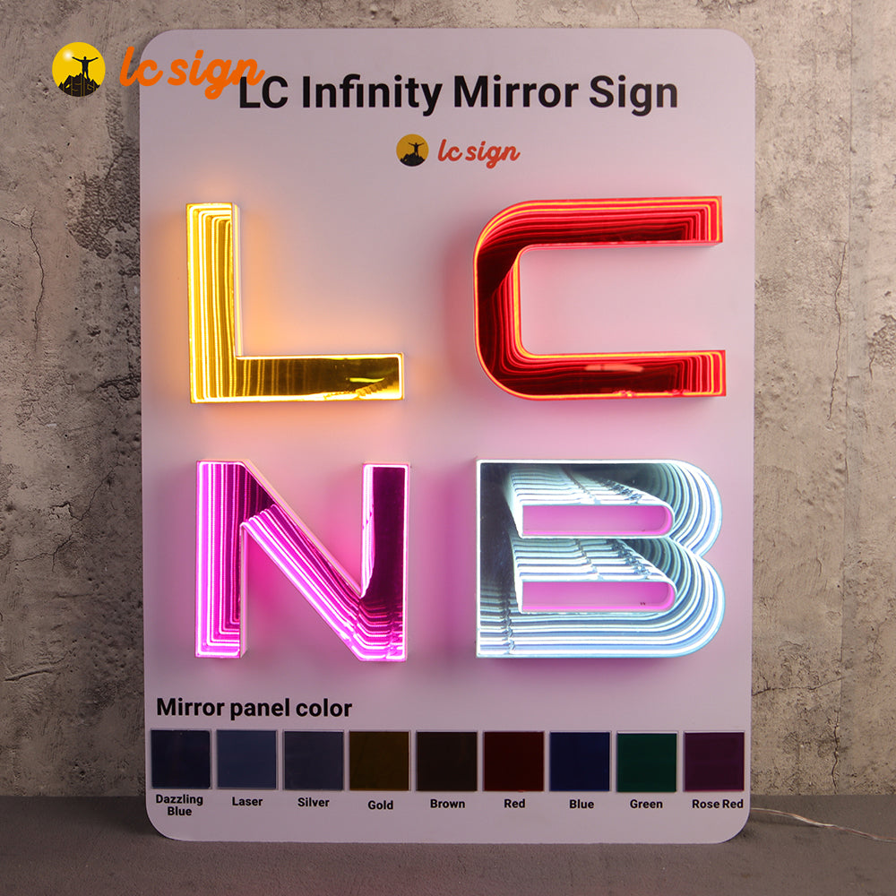 3D Advertising Display Infinity Mirror Sign LED Track Letters Sample Board