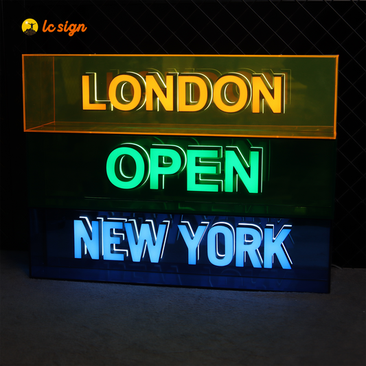 Indoor & Outdoor Use - Customized Text LED Acrylic Letters with Transparent Acrylic Box