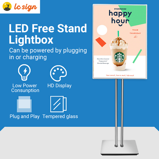 Indoor Use Only - Floor-standing Display Vertical Poster Advertising Light Box Sign with Double Poles for Shops