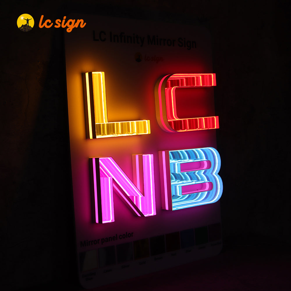3D Advertising Display Infinity Mirror Sign LED Track Letters Sample Board